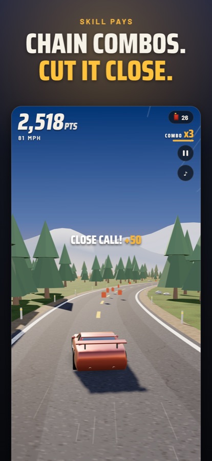 Swervy screenshot: a combo of three with a close call